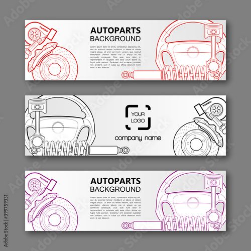 Auto parts banner. Modern template vector design. Vector car service design auto parts template. Header Design Elements. Abstract auto parts banner template background. Collection car service design
