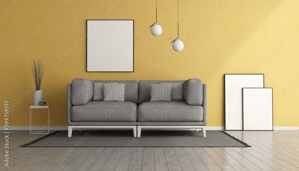 Yellow living room with gray sofa Yellow living room with gray sofa