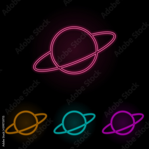 planet Saturn color neon set. Simple thin line, outline vector of web icons for ui and ux, website or mobile application