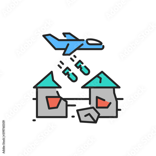 House bombing color line icon. Editable stroke.
