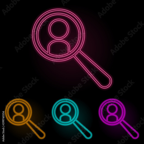 personnel search color neon set. Simple thin line, outline vector of web icons for ui and ux, website or mobile application