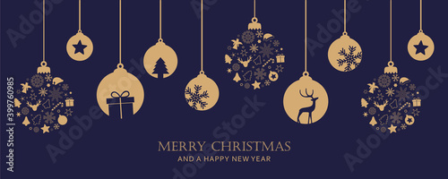 merry christmas card with hanging ball decoration vector illustration EPS10
