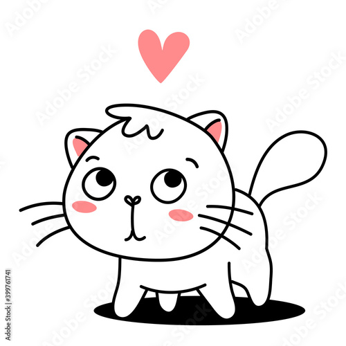 Vector illustration of cute cat with pink heart