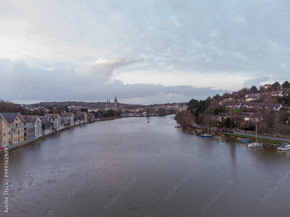 aerial view of Truro river and city cornwall uk 