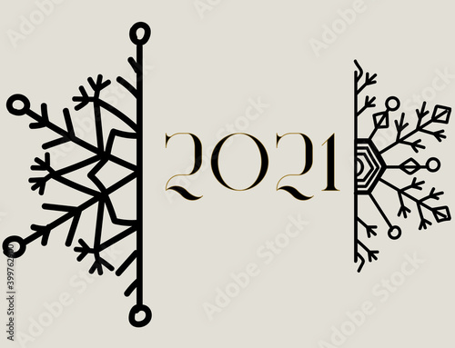 Christmas greeting card with halved snowflake and year 2021 text