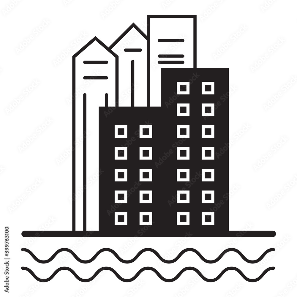 Skyscraper Cityscape River Building Flat Icon Isolated On White Background