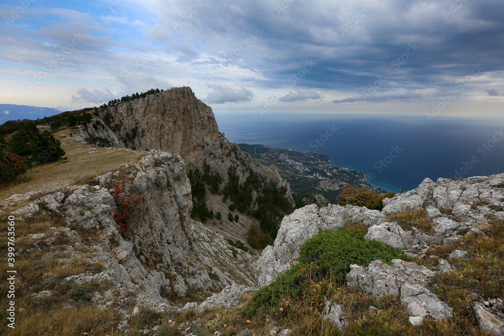 Autumn view in the Ai-Petri mountains and on the coast in Crimea