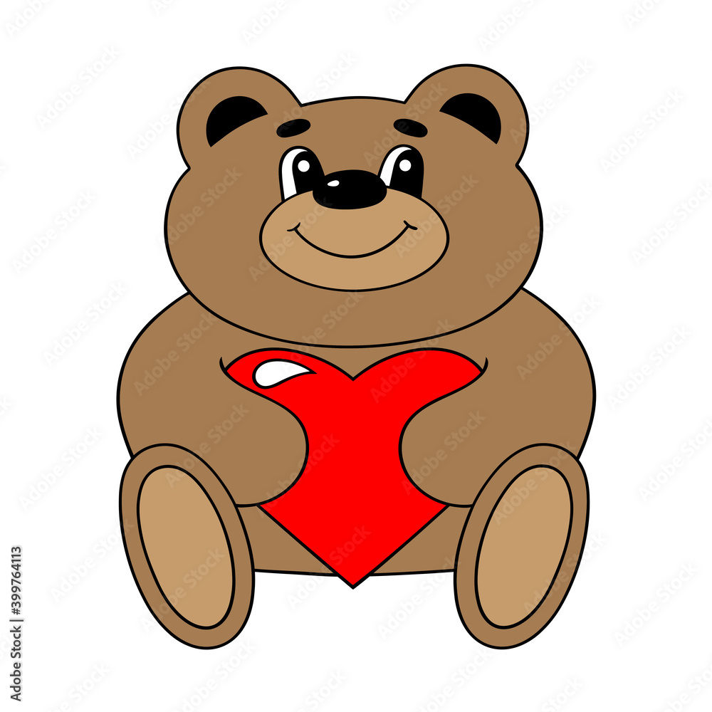 Obraz premium Сartoon vector illustration of a cute bear with a red heart for greeting cards for Valentine's Day, birthday.