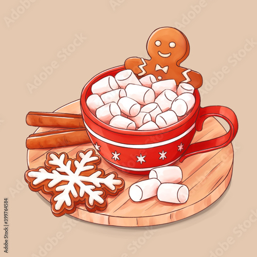 Christmas hot chocolate, with gingerbread man and marshmallow