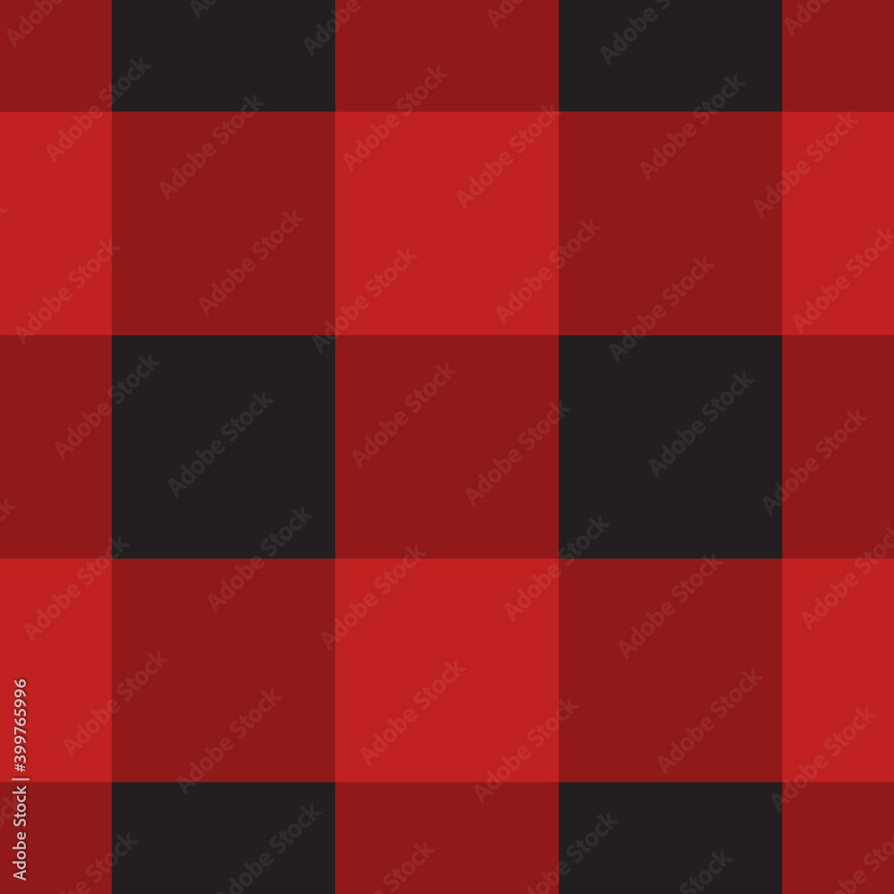 Vector seamless pattern of Scottish black checkered Tartan plaid isolated on red background