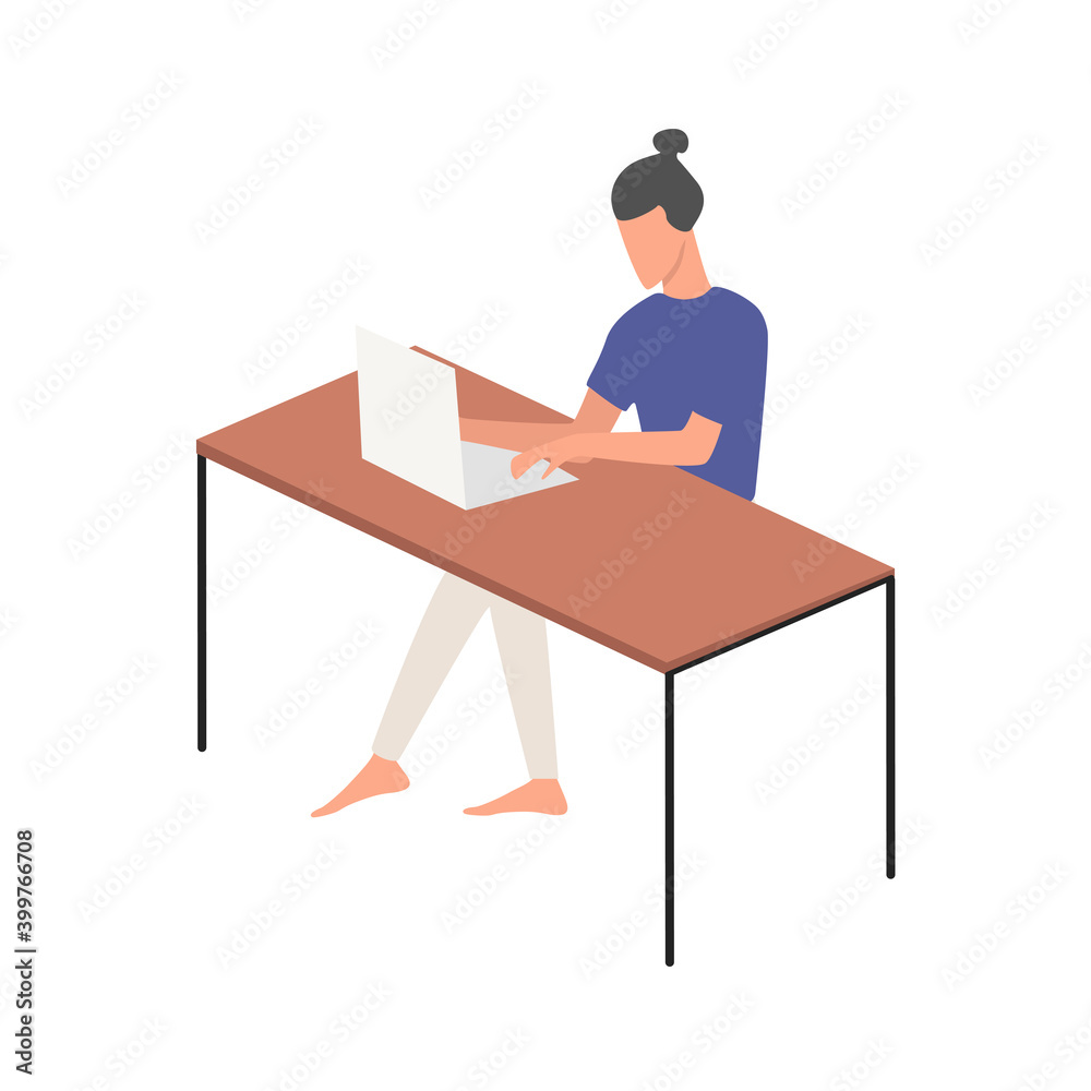 Woman sitting in home office and working with laptop. Freelancer, remote workplace. Woman sitting in home office and working with laptop. Freelancer, remote workplace.