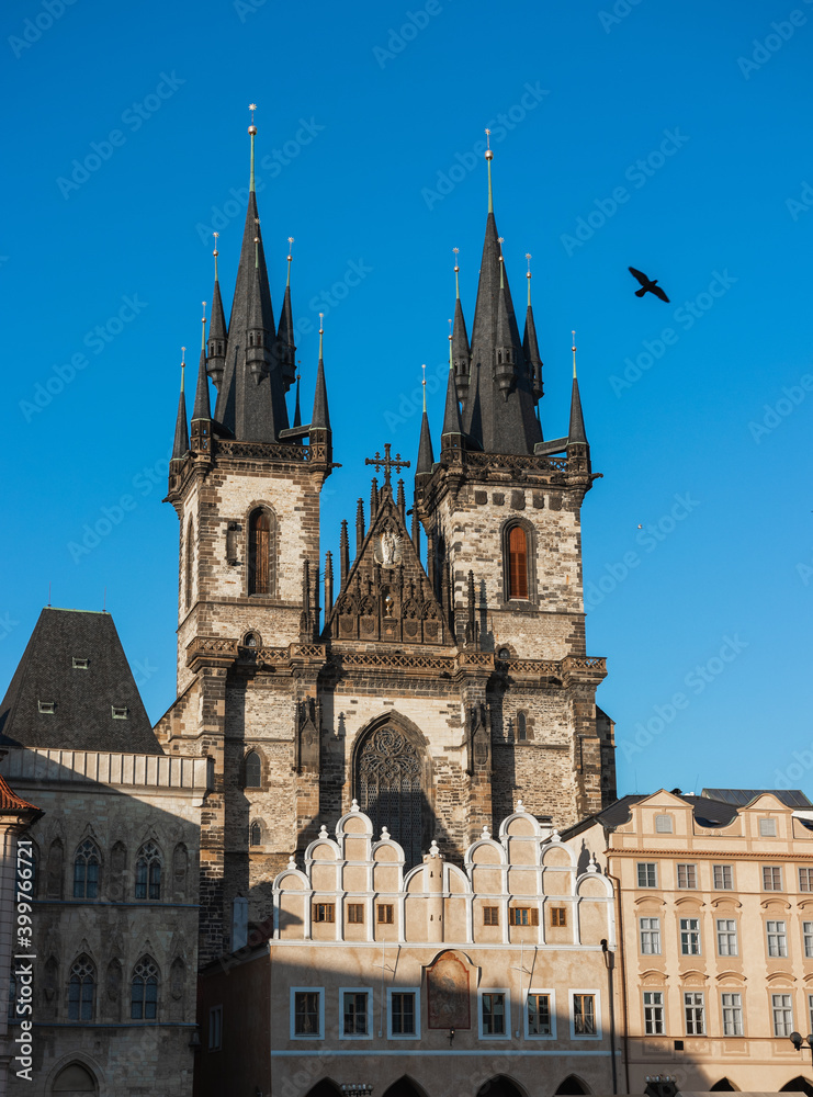 Tyn Church in the old square in the center of Prague.