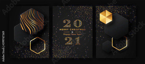 Christmas New Year 3d gold black modern card set