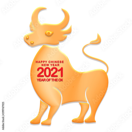 Happy Chinese New Year 2021 year of the ox ,Chinese Zodiac Sign Paper cut gold ox