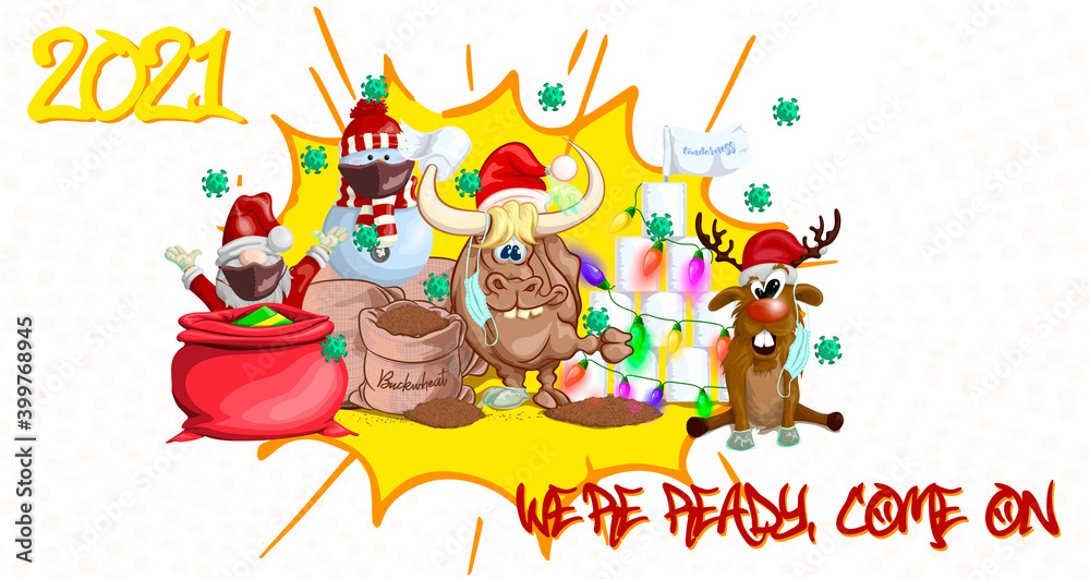 Obraz premium Illustration of a New Year's card dedicated to the year of the bull in the clipart version