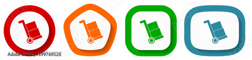 Delivery service, shipping barrow vector icon set, flat design buttons on white background