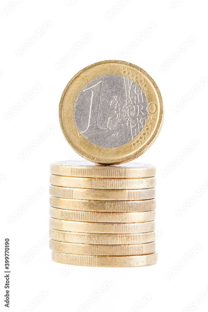 Euro coins: 1 euro, isolated on white background closeup. Money concept. Euro coins: 1 euro, isolated on white background closeup. Money concept.