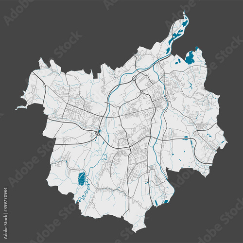 Detailed map of Ostrava city, Cityscape. Royalty free vector illustration.