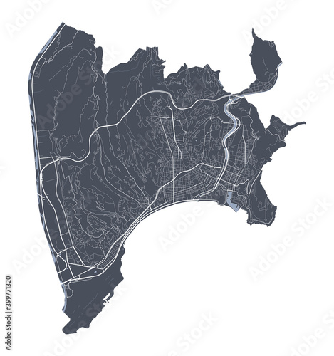 Nice map. Detailed map of Nice city poster with streets. Cityscape vector.