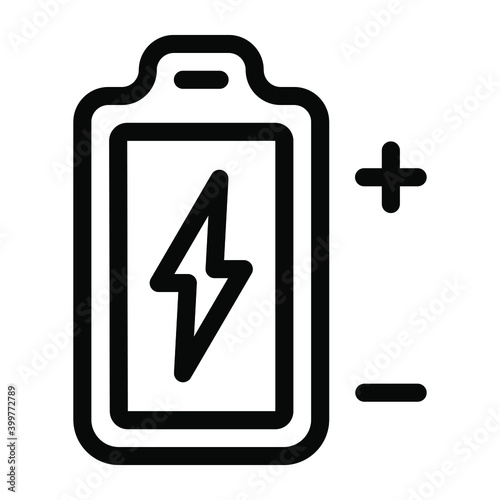 
An icon of power cell with positive and negative charge, solid icon
