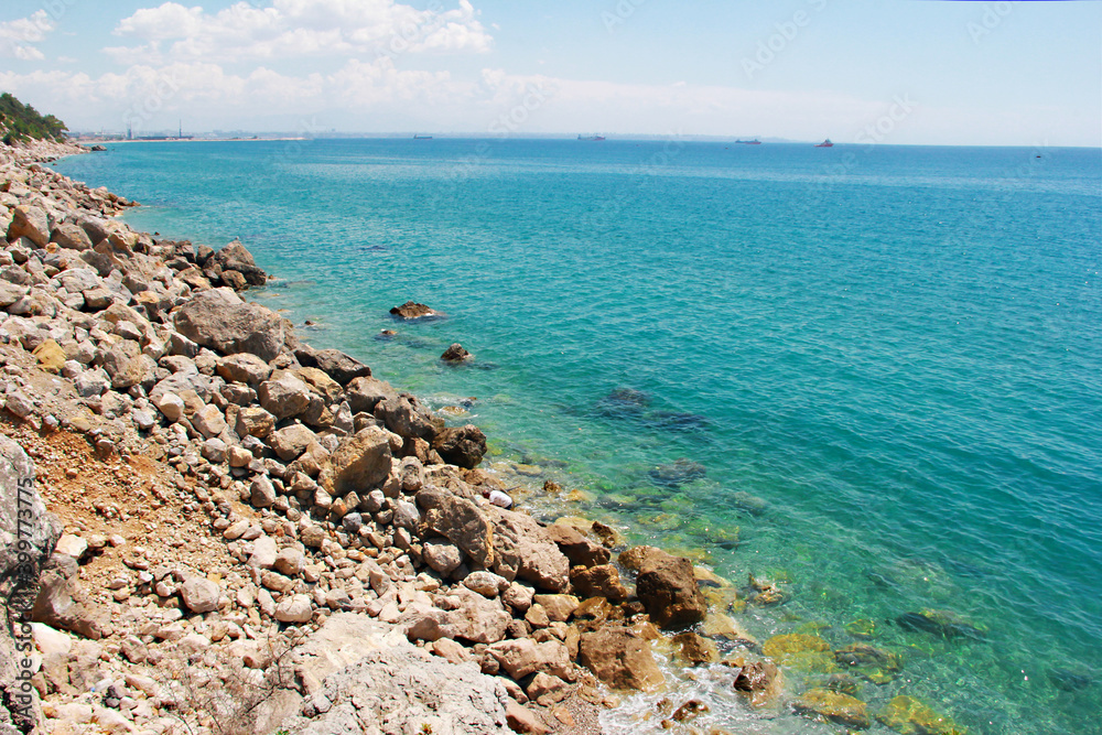 the landscape of the turquoise Mediterranean sea and the mountains the landscape of the turquoise Mediterranean sea and the mountains