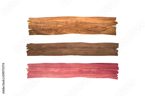 Three wooden slats isolated on white background with clipping path for design or work