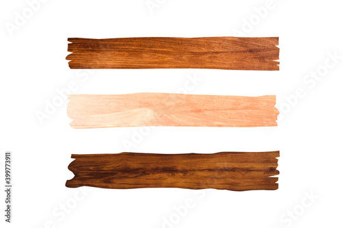 Three wooden slats isolated on white background with clipping path for design or work