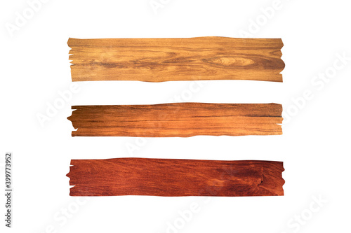 Set of three wooden sign isolated on white background with clipping path for design or work