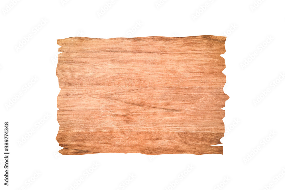 Horizontal wooden sign isolated on white background with clipping path for design or work