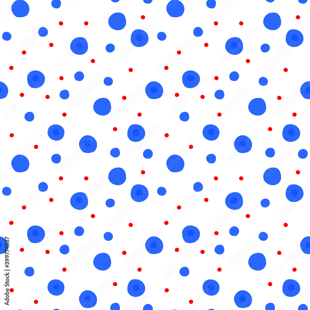 Seamless pattern of blue and red circles of unequal size