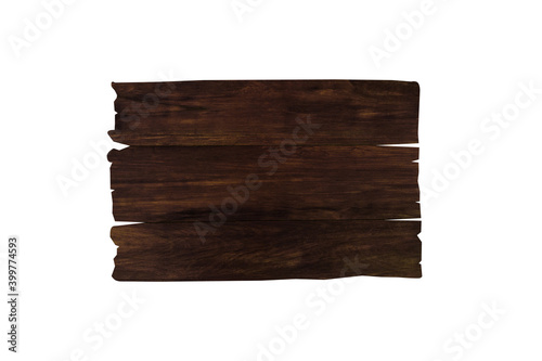 Front view of old wooden sign isolated on white background with clipping path for design