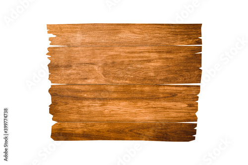 Front view of old wooden sign isolated on white background with clipping path for design