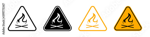 Fire warning sign set , inflammable substances icon. Warning signs.