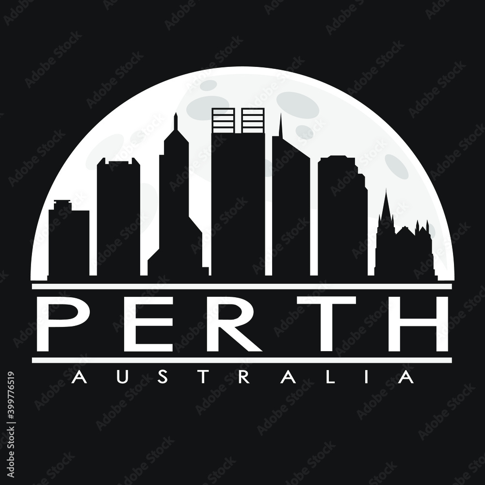 Perth Australia Skyline City Flat Silhouette Design Background Vector Illustration.