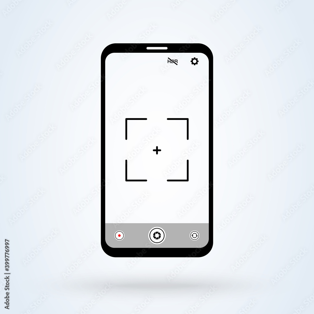 Mobile camera app screen template. Mobile phone with camera interface illustration Mobile camera app screen template. Mobile phone with camera interface illustration