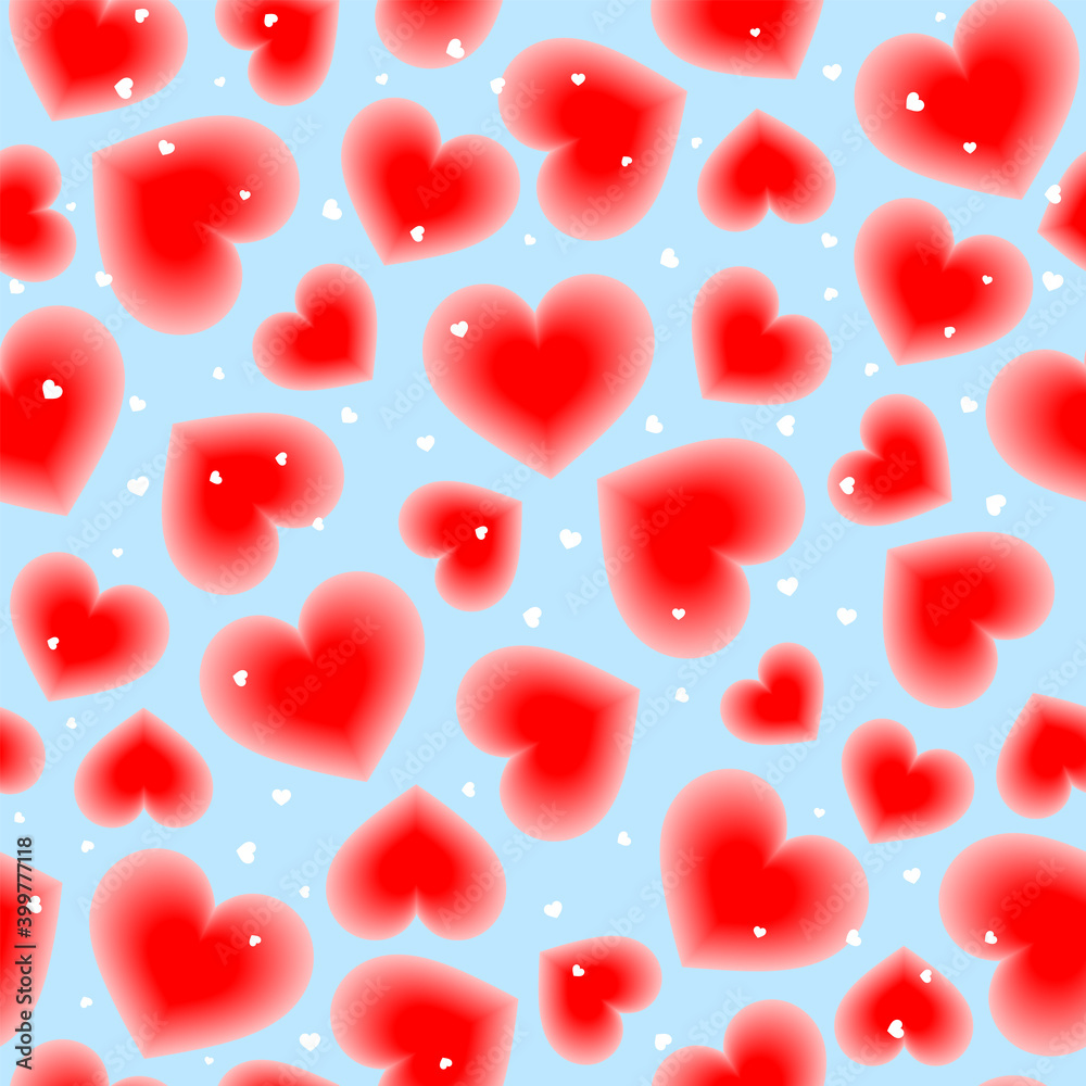 Vector seamless pattern with red blurred hearts on a blue background.  It can be used for congratulations on Valentine's Day, wedding or other romantic holiday.