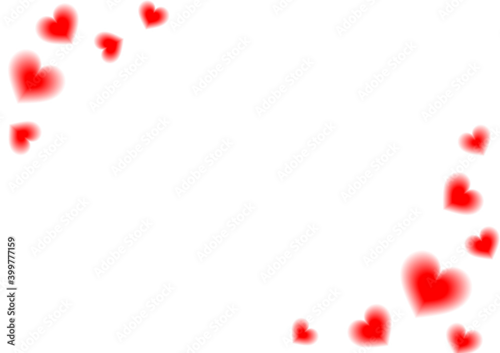 Vector frame with blurred red hearts isolated on white background. Can be used for valentine's day, wedding, or birthday greetings.