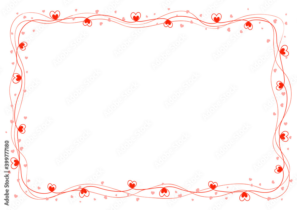 Vector frame with wavy lines with red hearts isolated on white ...