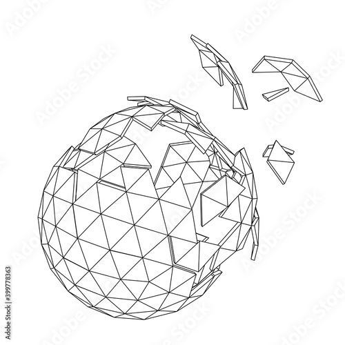 Abstract broken 3d sphere. Broken polygonal form. Destruction effect. Vector illustration
