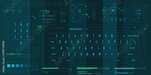 A set of HUD keyboards elements for a futuristic interface.