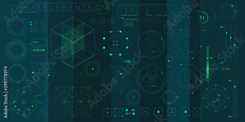A set of HUD geometric elements for a futuristic interface.