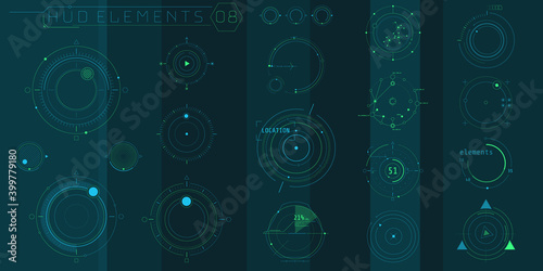 A set of HUD circular elements for a futuristic interface.