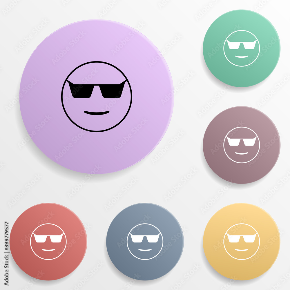 Cool in sunglasses emoji badge color set icon. Simple glyph, flat vector of emoji icons for ui and ux, website or mobile application Cool in sunglasses emoji badge color set icon. Simple glyph, flat vector of emoji icons for ui and ux, website or mobile application