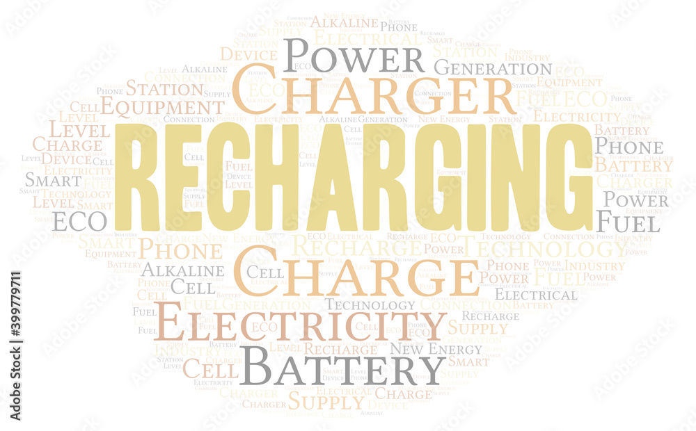 Obraz premium Recharging typography word cloud create with the text only.