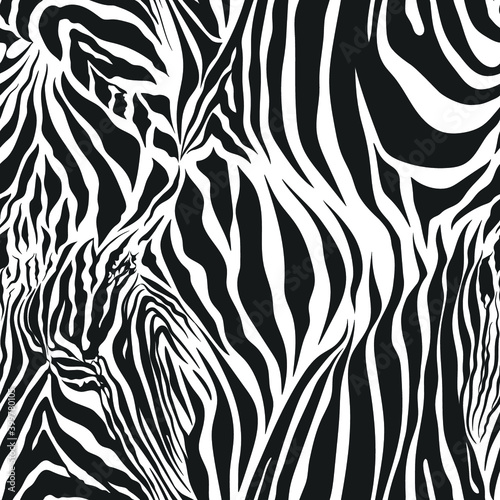 Seamless vector black and white zebra fur pattern. Stylish fashionable wild zebra print. Animal print background for fabric  textile  design  advertising banner.