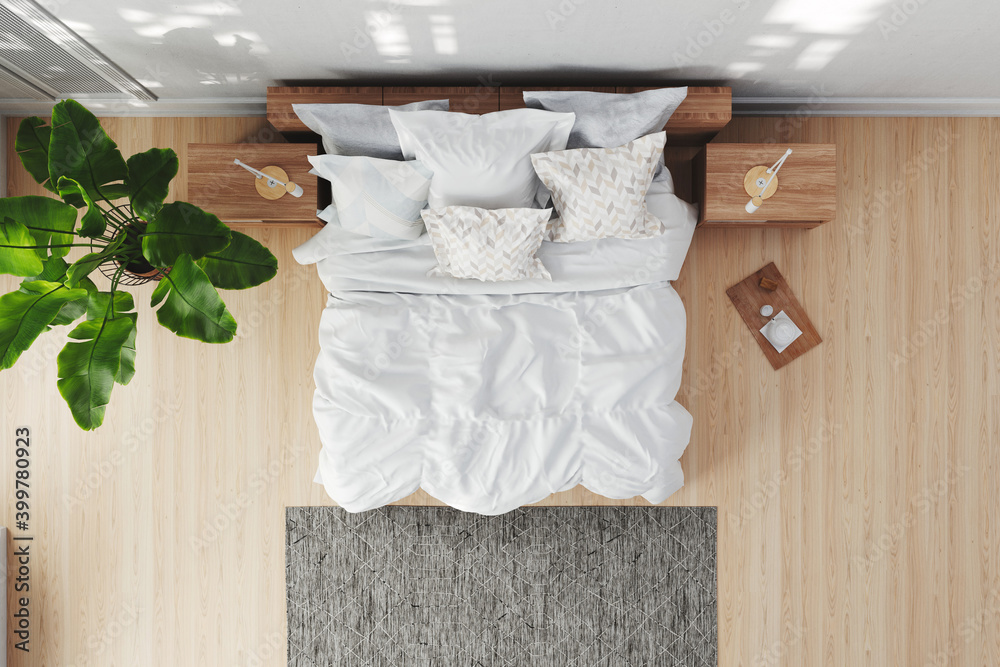 Modernes helles Schlafzimmer mit Doppelbett von oben Stock-Illustration |  Adobe Stock