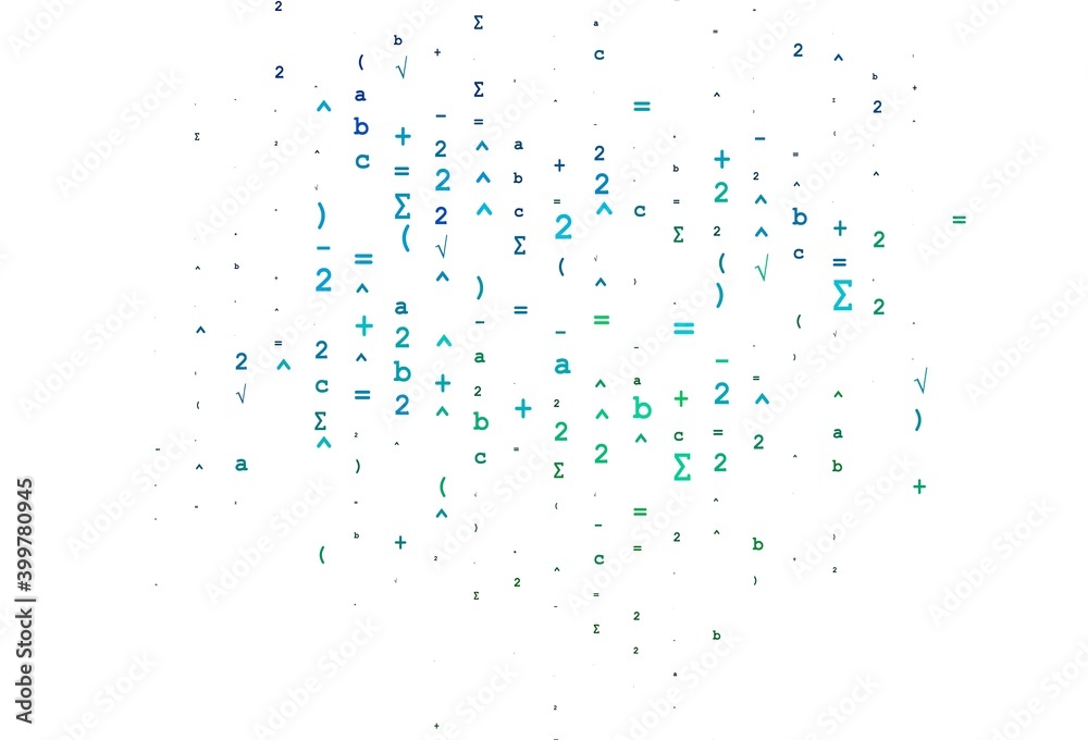 Light Blue, Green vector cover with math elements.