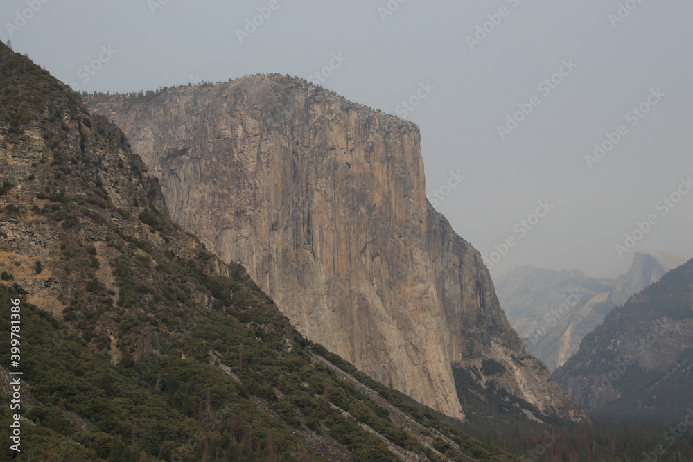 El capitan in yosemite national park on a cloudy day forests