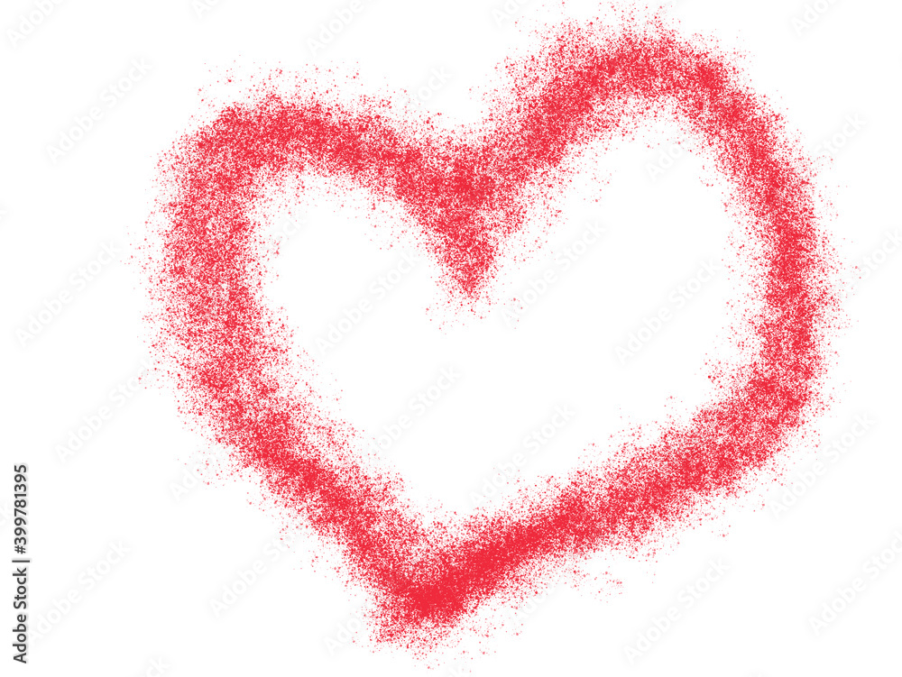 red heart symbol of love spray paint effect on a white isolated background