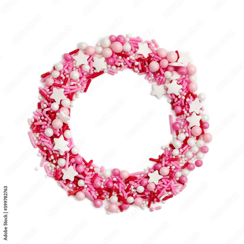 Sugar sprinkle in the form of a wreath, decoration for cake and bakery, background